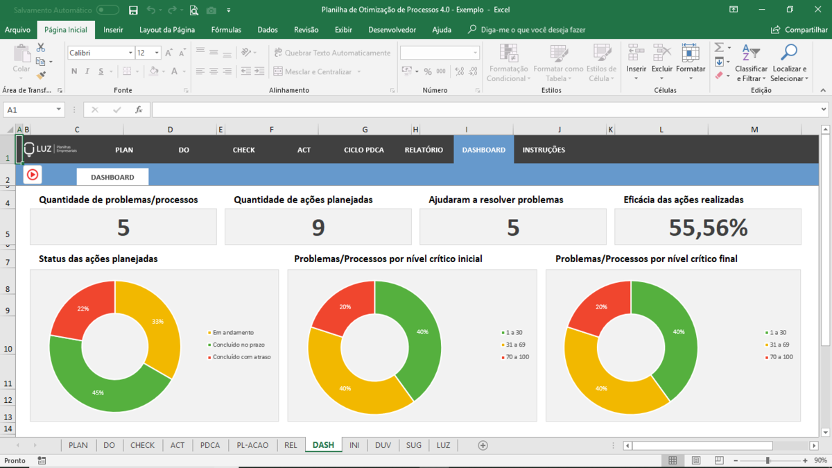 Planilha de Otimização de Processos em Excel 4.0