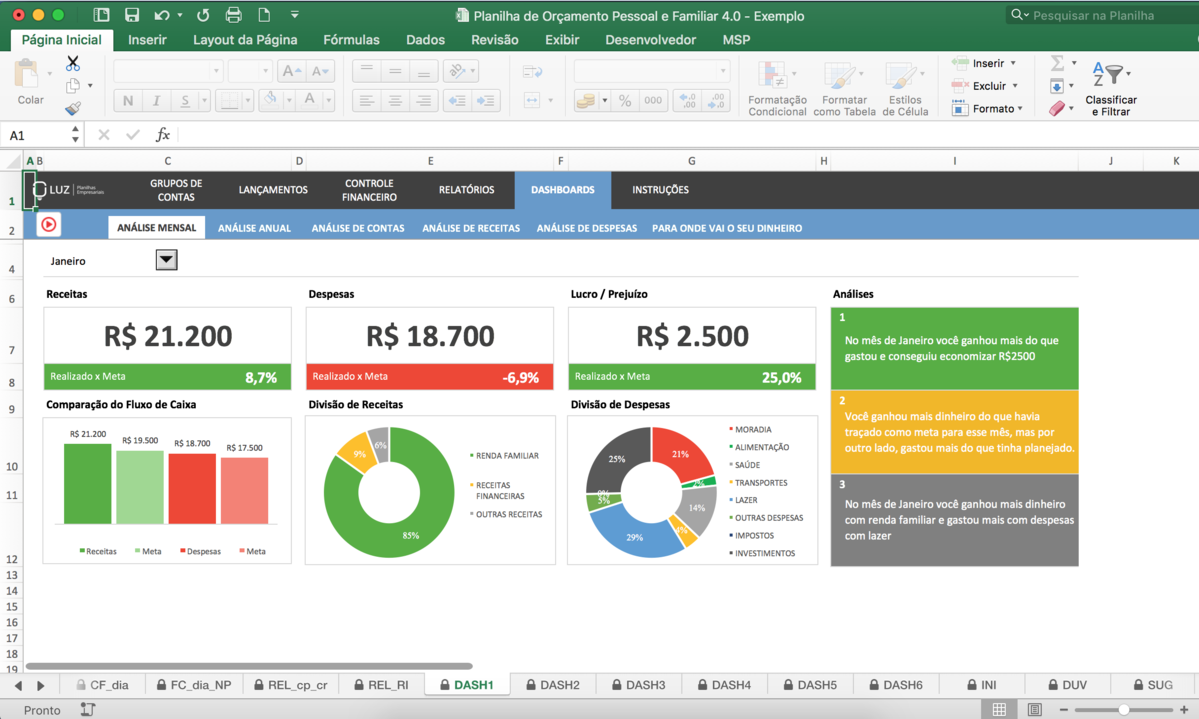 Planilha de Orçamento Pessoal e Familiar em Excel 4.0