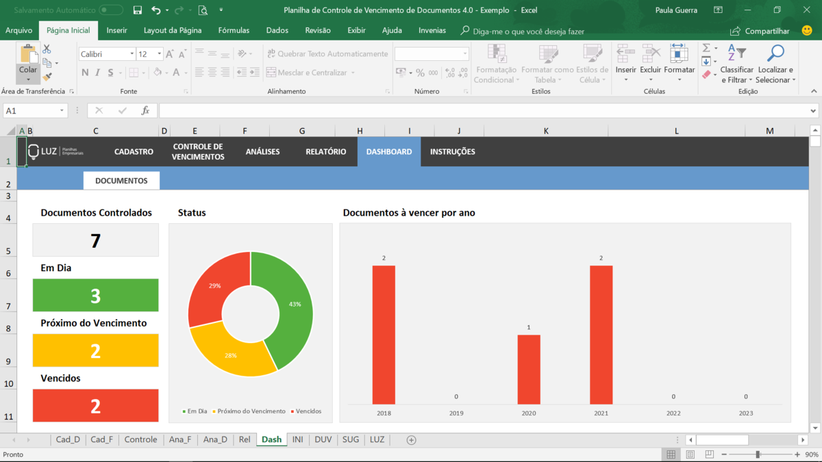 Planilha de Controle de Vencimento de Documentos em Excel 4.0