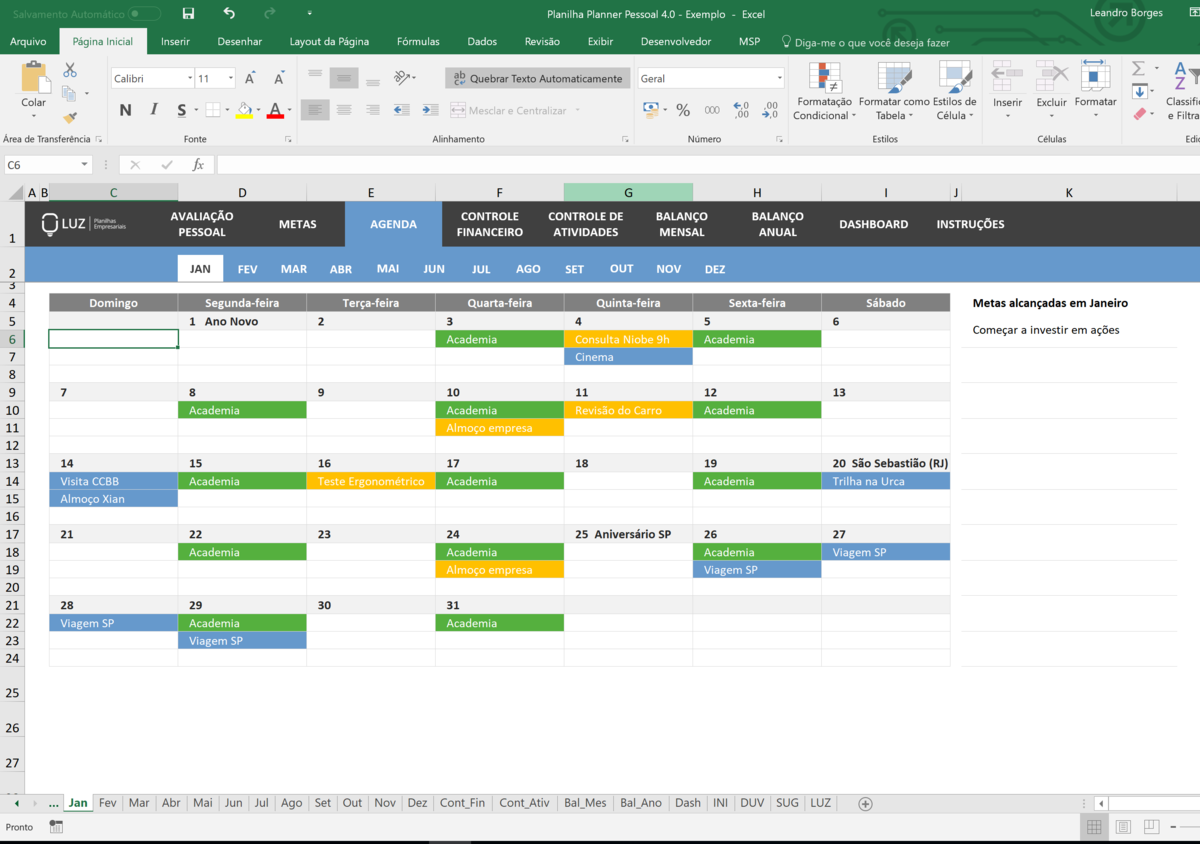 Planilha Agenda Pessoal Em Excel Planilhas Prontas Images And Photos