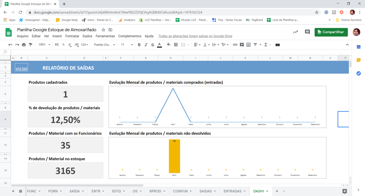 Planilha Google de Controle de Estoque de Almoxarifado