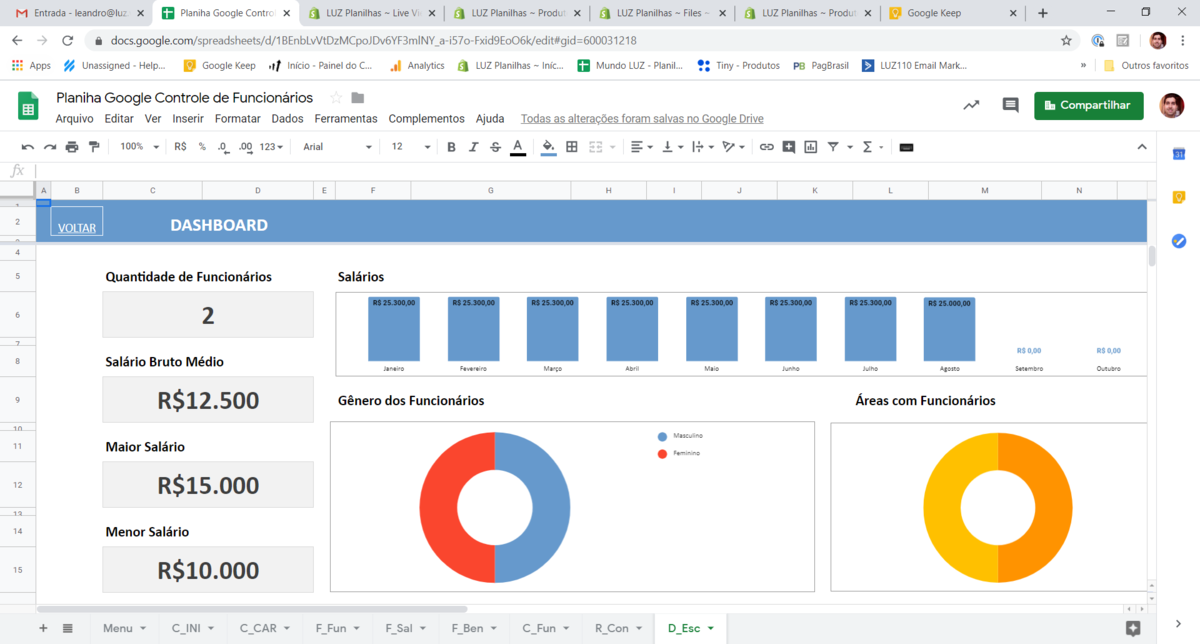 Planilha Google de Cadastro de Funcionários