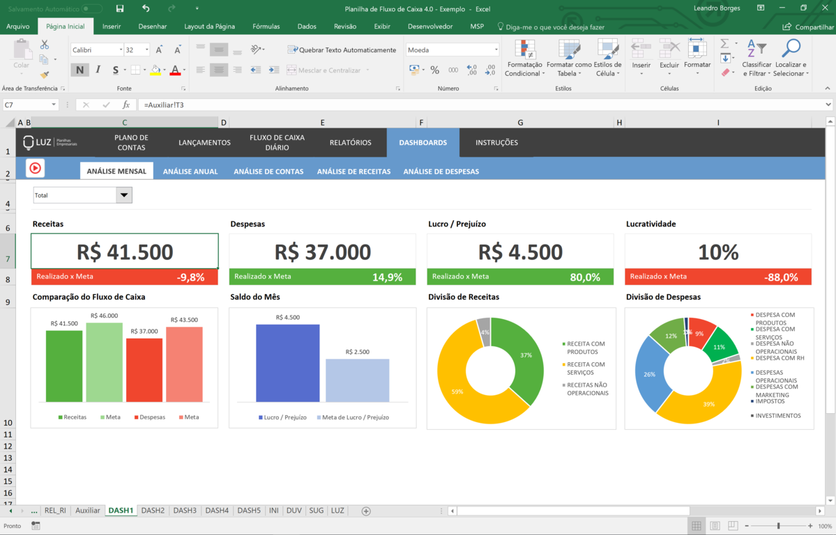 Pacote com 9 Planilhas de Finanças Empresariais