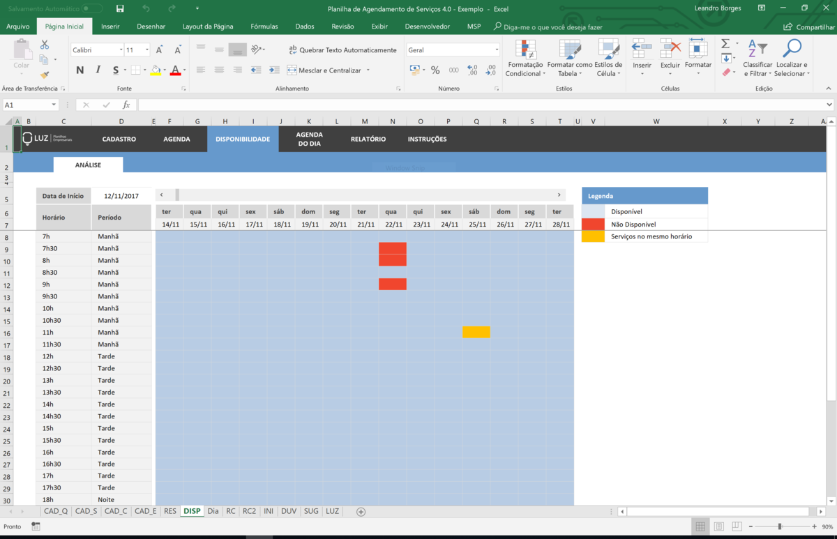 Planilha de Agendamento de Serviços 4.0