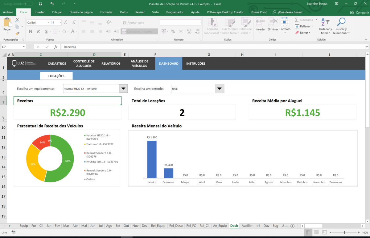 Planilha de Aluguel de Carros em Excel