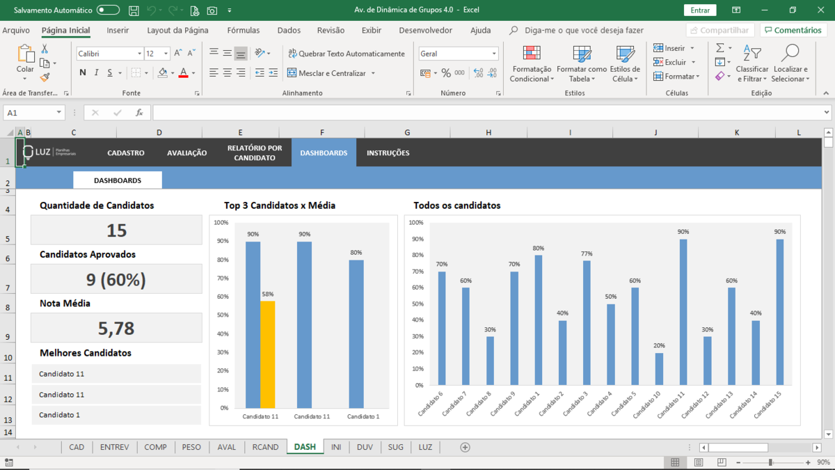 Planilha de Avaliação de Dinâmica de Grupo em Excel 4.0