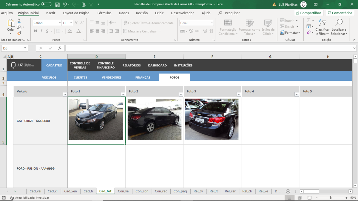 Planilha de Compra e Venda de Carros em Excel 4.0