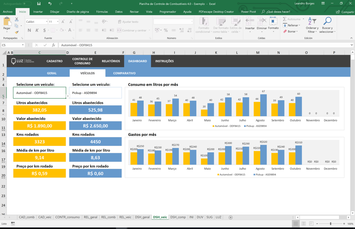 Planilha de Controle de Combustível em Excel 4.0