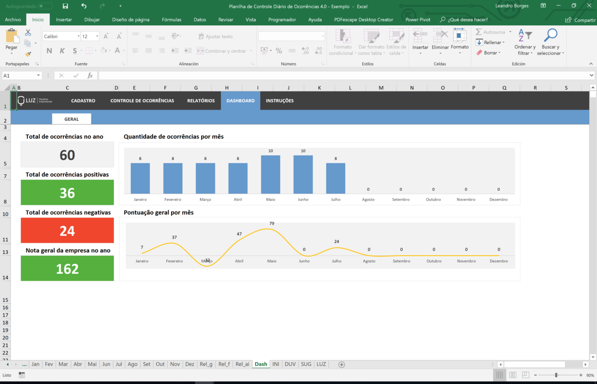 Planilha de Controle Diário de Ocorrências em Excel 4.0