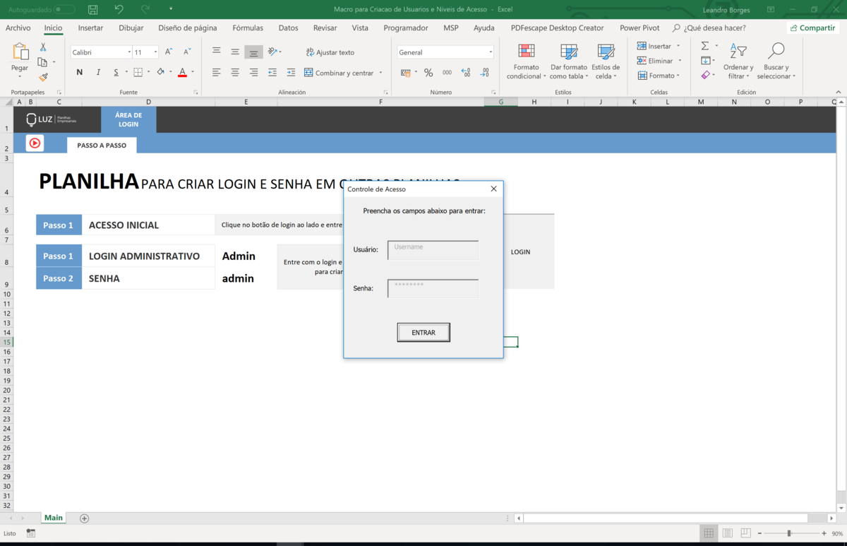 Planilha para Criar Login e Senha em outras Planilhas