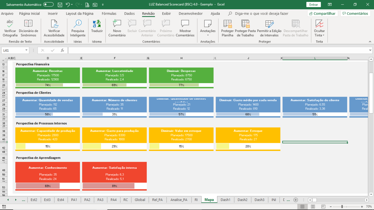 Planilha de Balanced Scorecard (BSC) em Excel 4.0