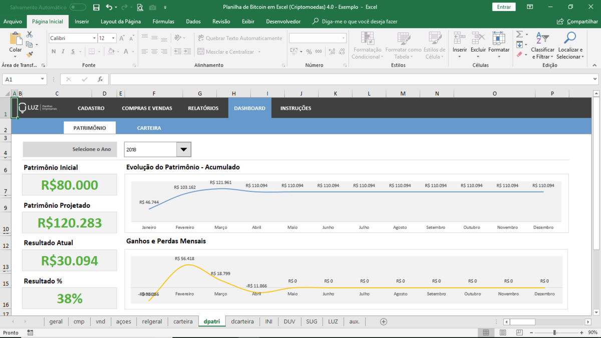 Planilha de Bitcoin (Criptomoedas) em Excel 4.0