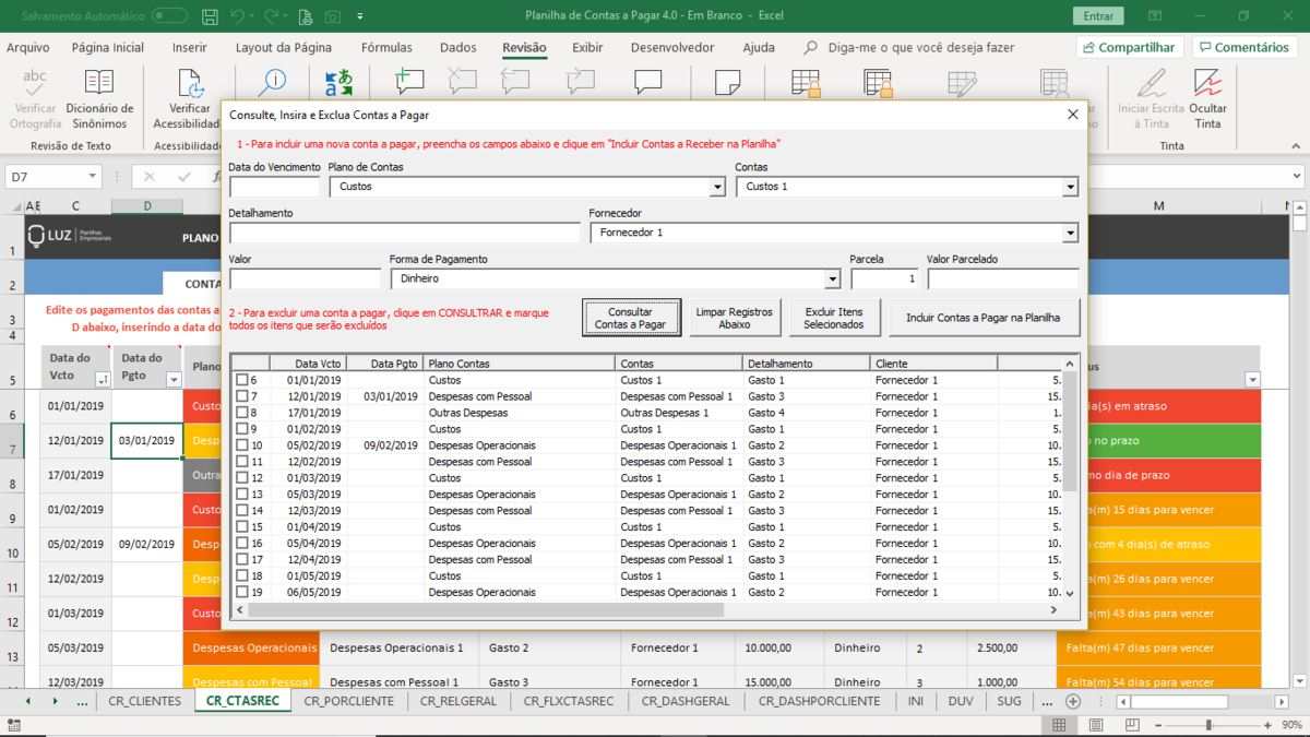 Planilha de Contas a Pagar em Excel 4.0