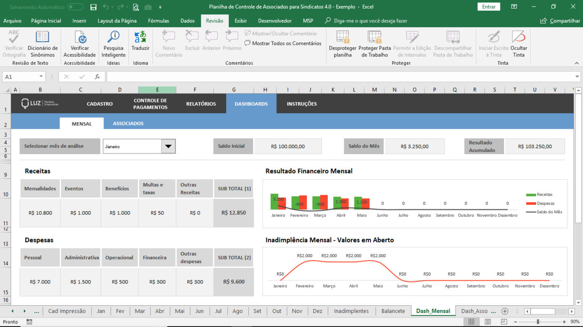 Planilha de Controle de Associados para Sindicatos em Excel 4.0