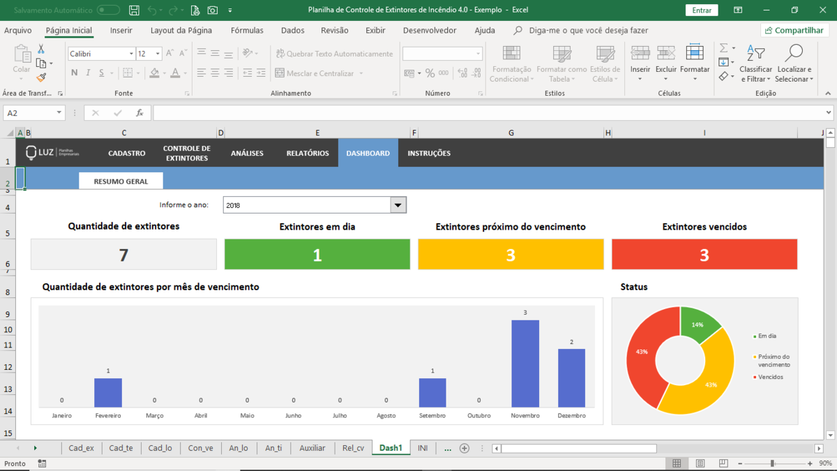 Planilha de Controle de Extintores de Incêndio em Excel 4.0