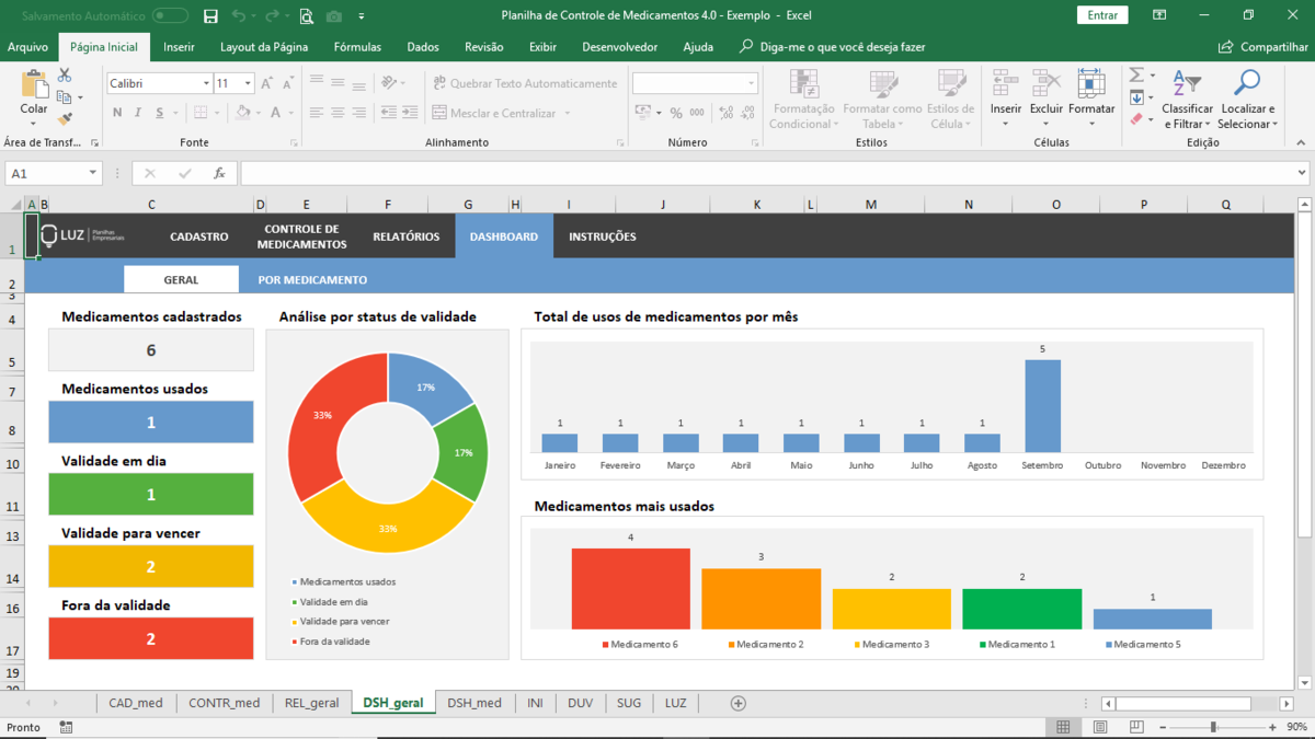 Planilha de Controle de Medicamentos em Excel 4.0