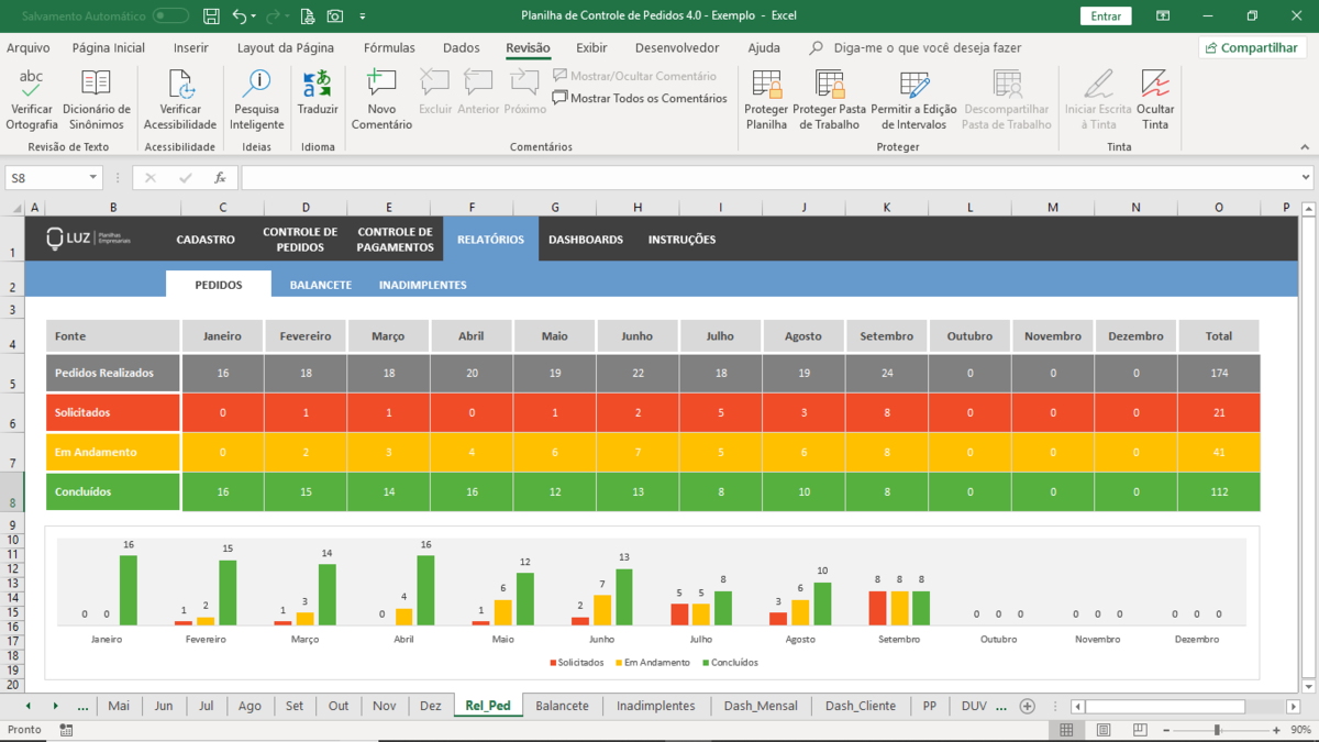 Planilha de Controle de Pedidos em Excel 4.0