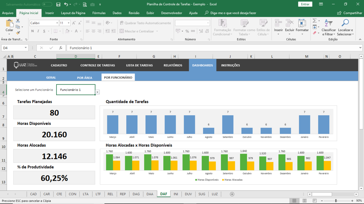 Planilha de Controle de Tarefas em Excel 4.0