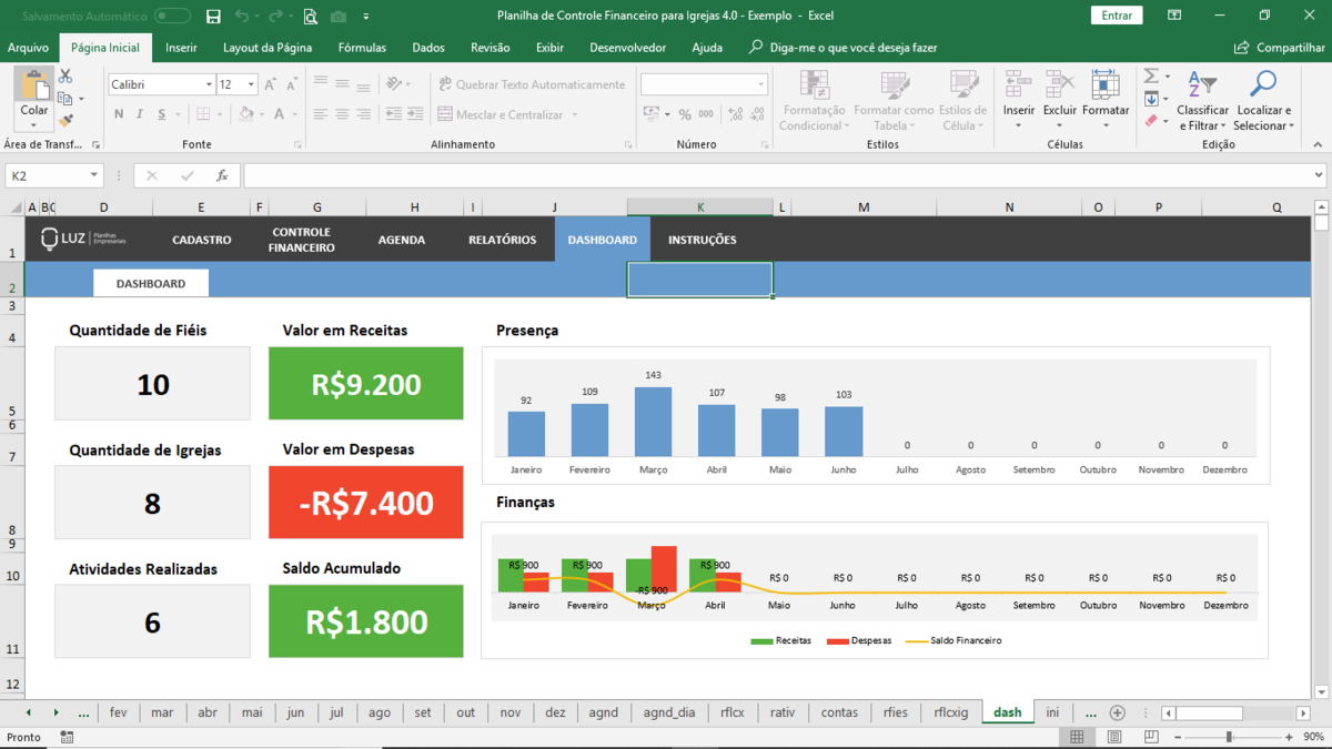 Planilha de Controle Financeiro para Igrejas em Excel 4.0