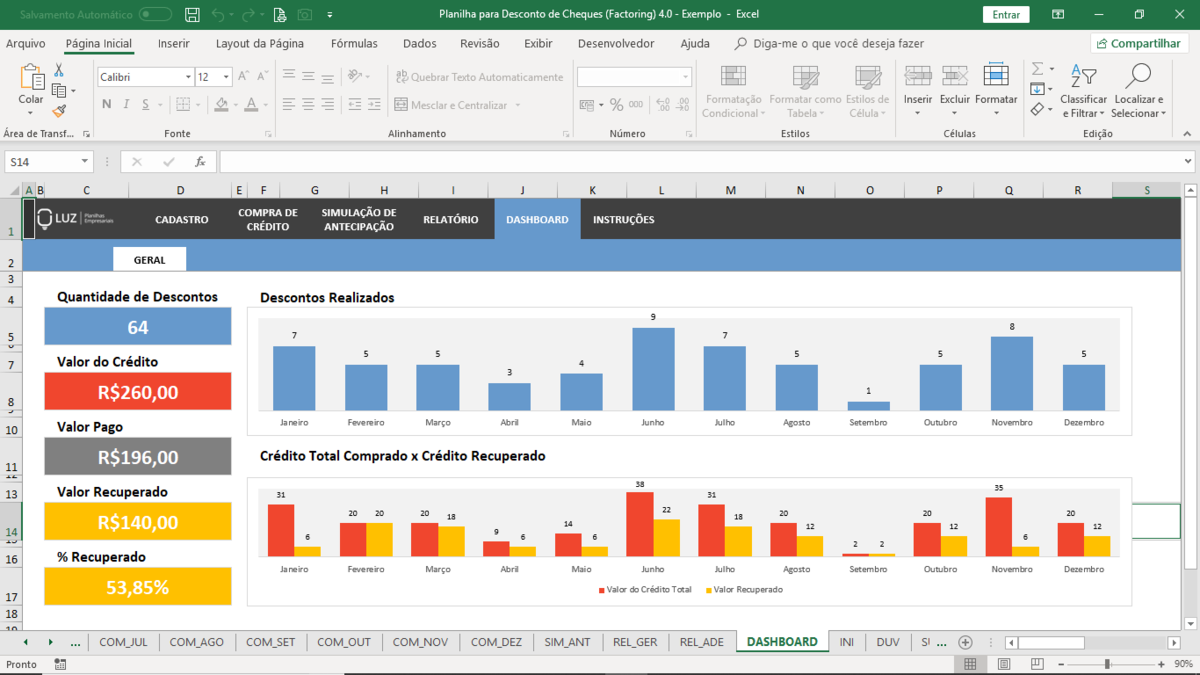 Planilha de Desconto de Cheques (Factoring) em Excel 4.0