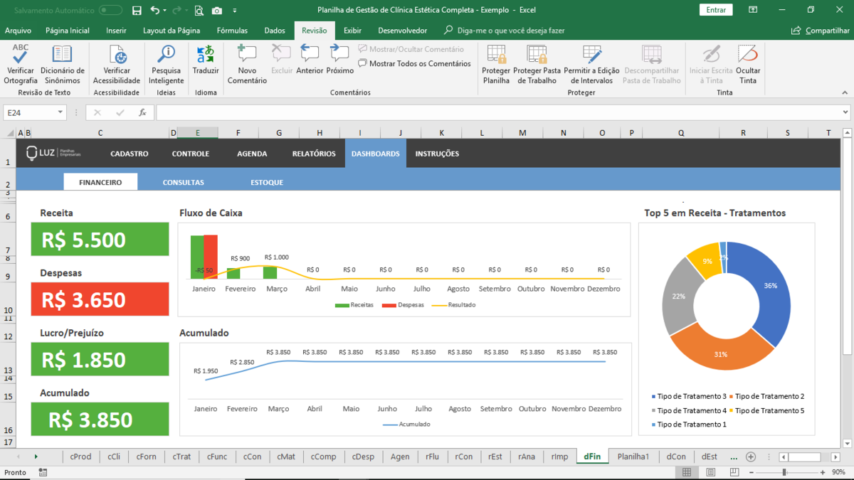 Planilha de Gestão de Clínica de Estética Completa em Excel 4.0