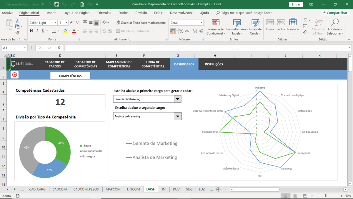 Planilha de Mapeamento de Competências em Excel 4.0