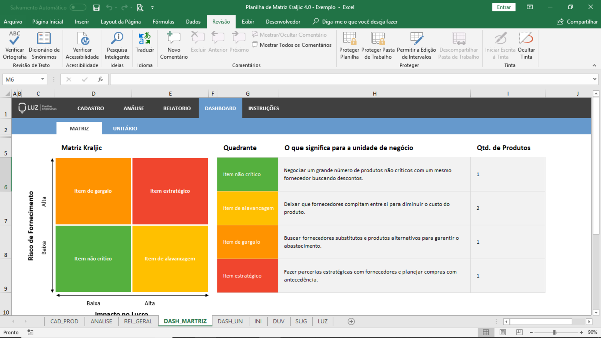 Planilha de Matriz Kraljic em Excel 4.0