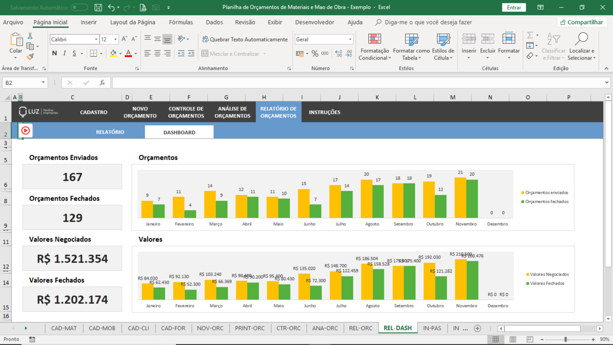 Planilha de Orçamento de Materiais e Mão de Obra em Excel 4.0