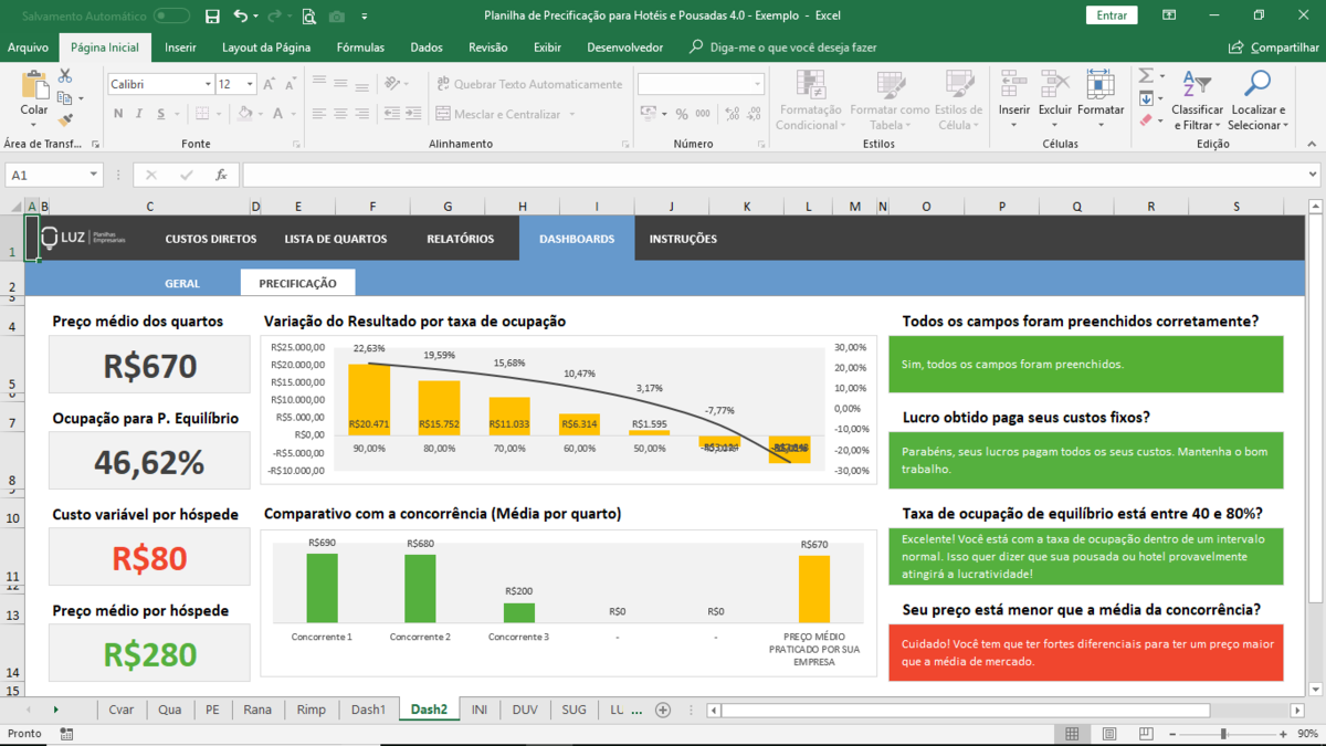 Planilha de Precificação para Hotéis e Pousadas em Excel 4.0