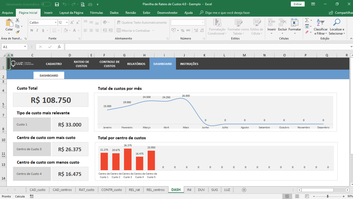 Planilha de Rateio de Custos em Excel 4.0