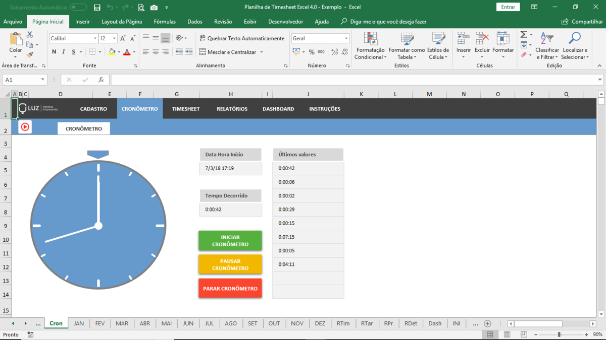 Planilha de Timesheet em Excel 4.0