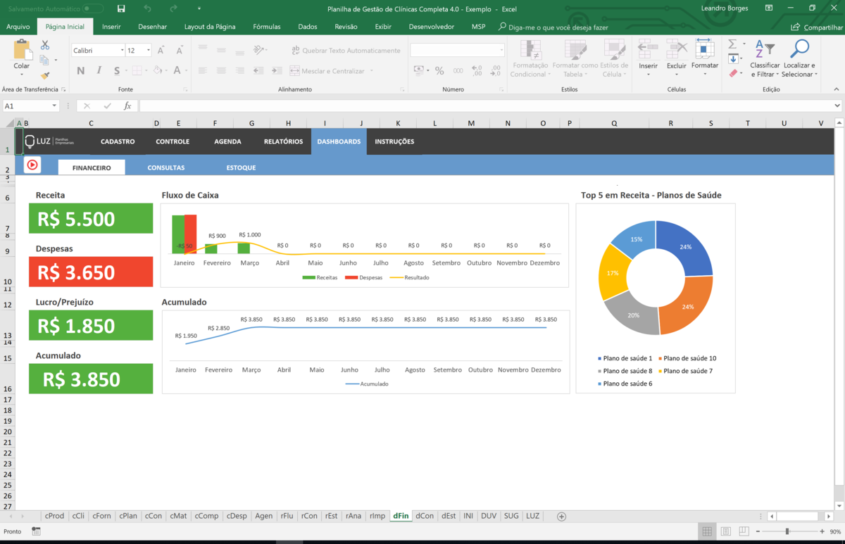 Planilha de Gestão de Clínicas Completa em Excel 4.0