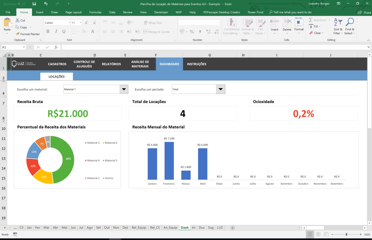 Planilha de Locação de Materiais para Eventos