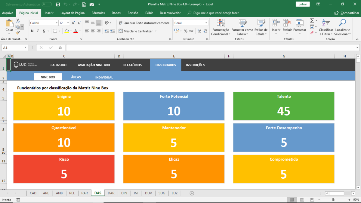 Planilha Matriz Nine Box de Avaliação de Desempenho em Excel 4.0