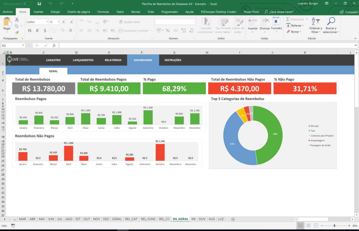 Planilha de Reembolso de Despesas em Excel 4.0