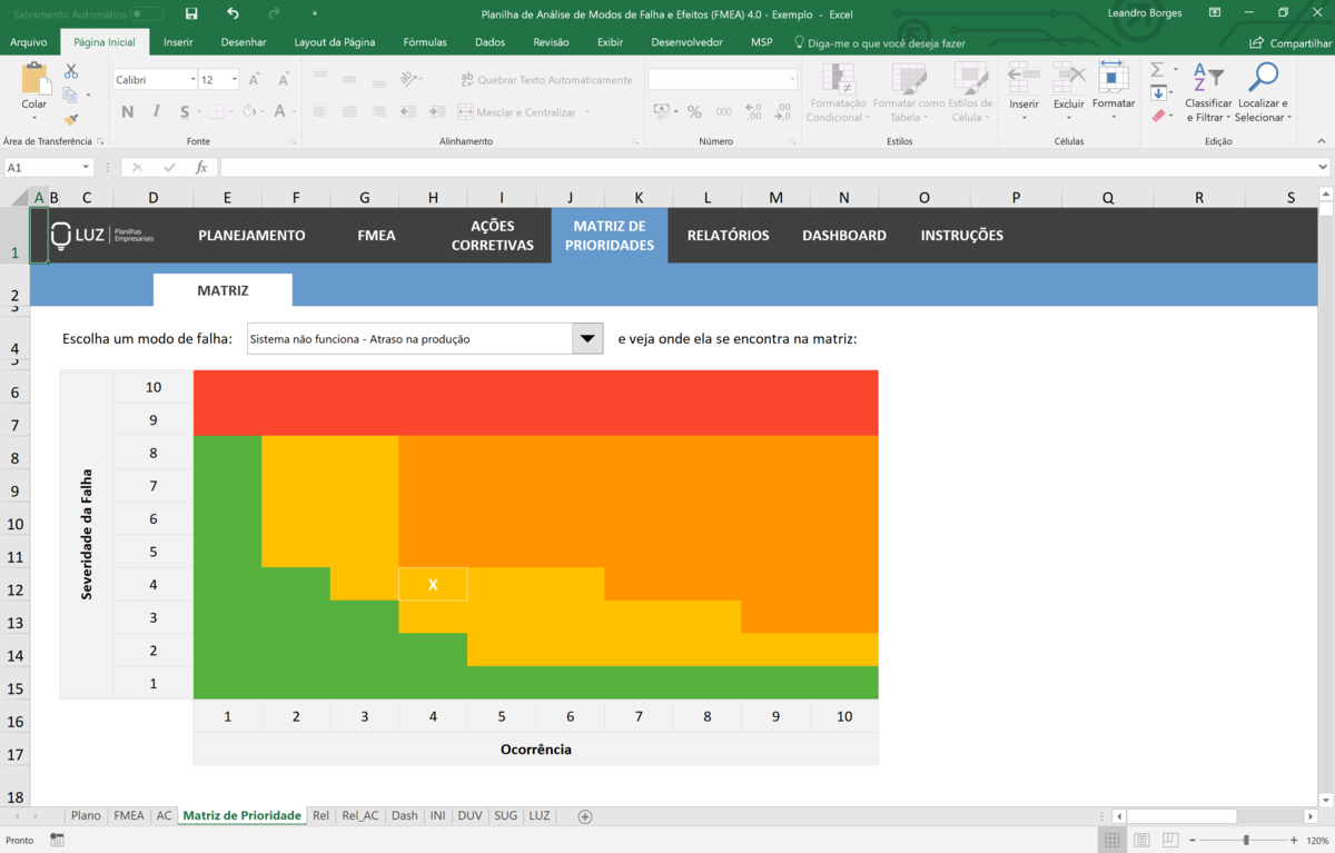 Planilha de Análise FMEA (Qualidade) em Excel 4.0
