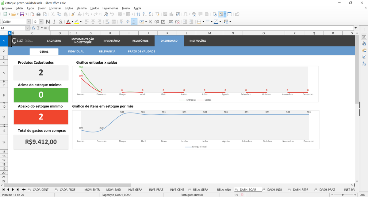 Planilha de Estoque com Prazo de Validade em LibreOffice Calc