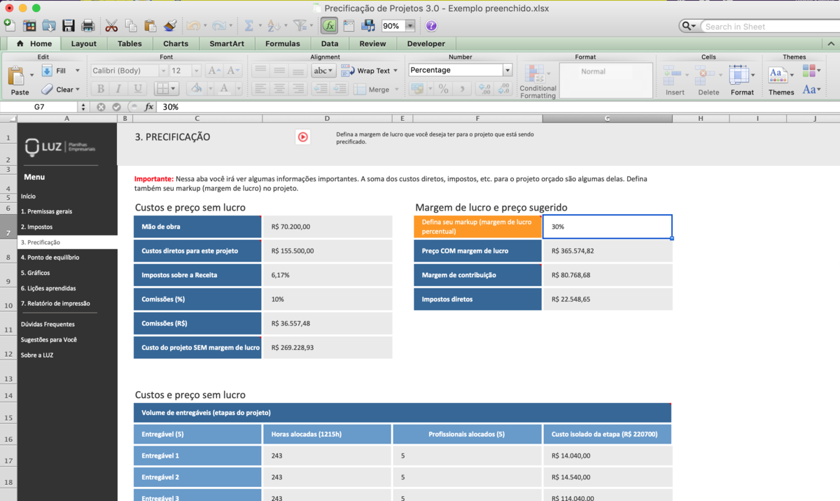 Planilha de Precificação de Projetos 3.0