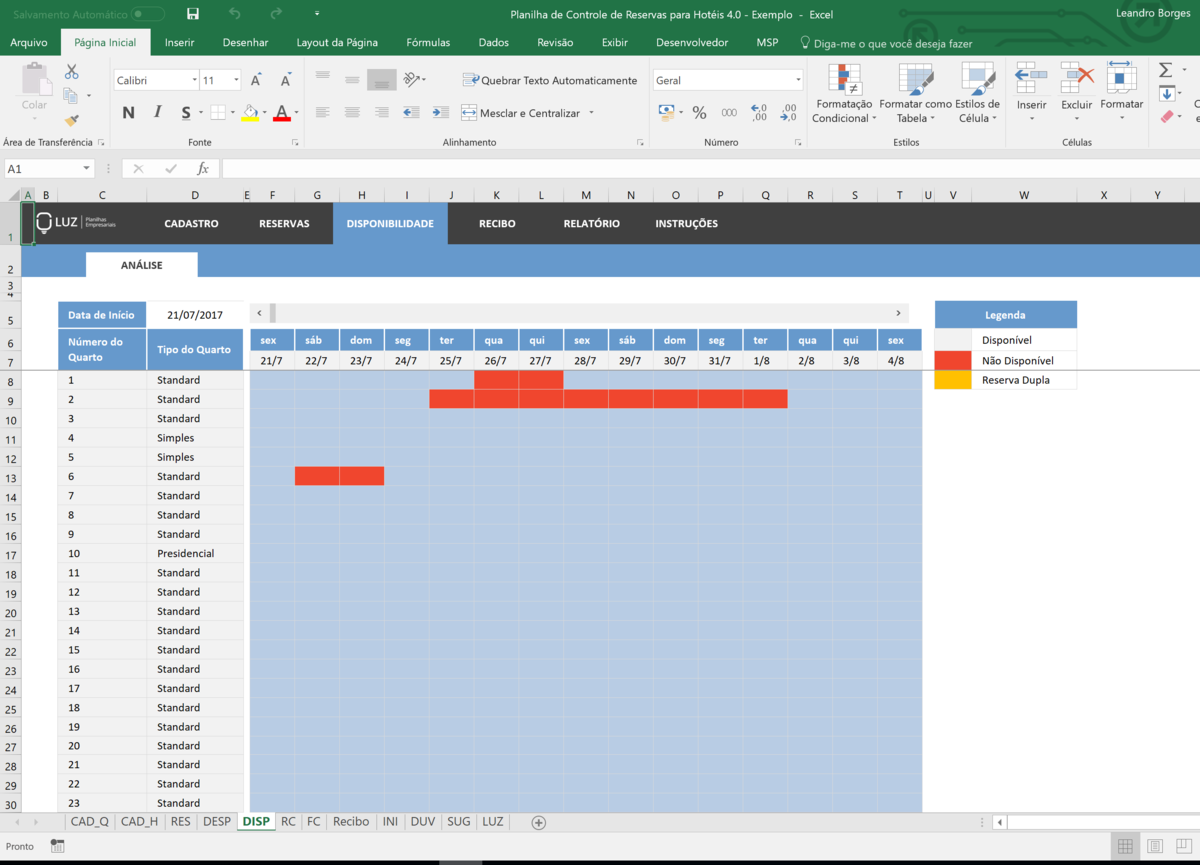 Planilha De Controle De Reservas Para Hotéis E Pousadas 40 Planilhasvc Consultoria Em Excel 6461