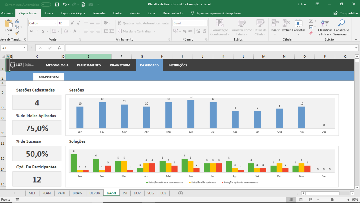 Planilha de Brainstorm em Excel 4.0