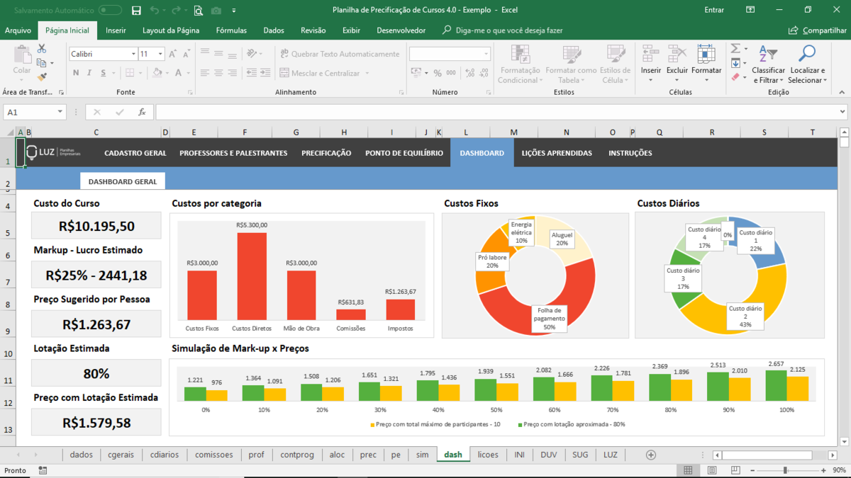 Planilha de Precificação de Cursos em Excel 4.0