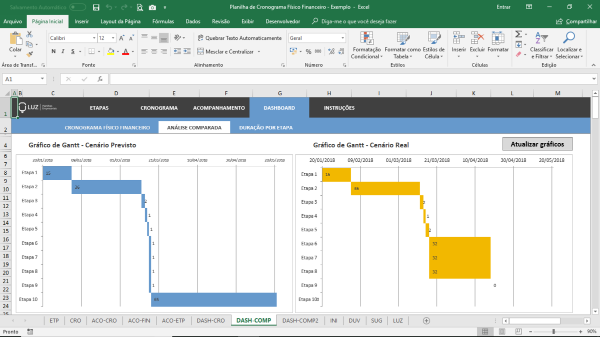 Planilha de Cronograma Físico-Financeiro em Excel 4.0