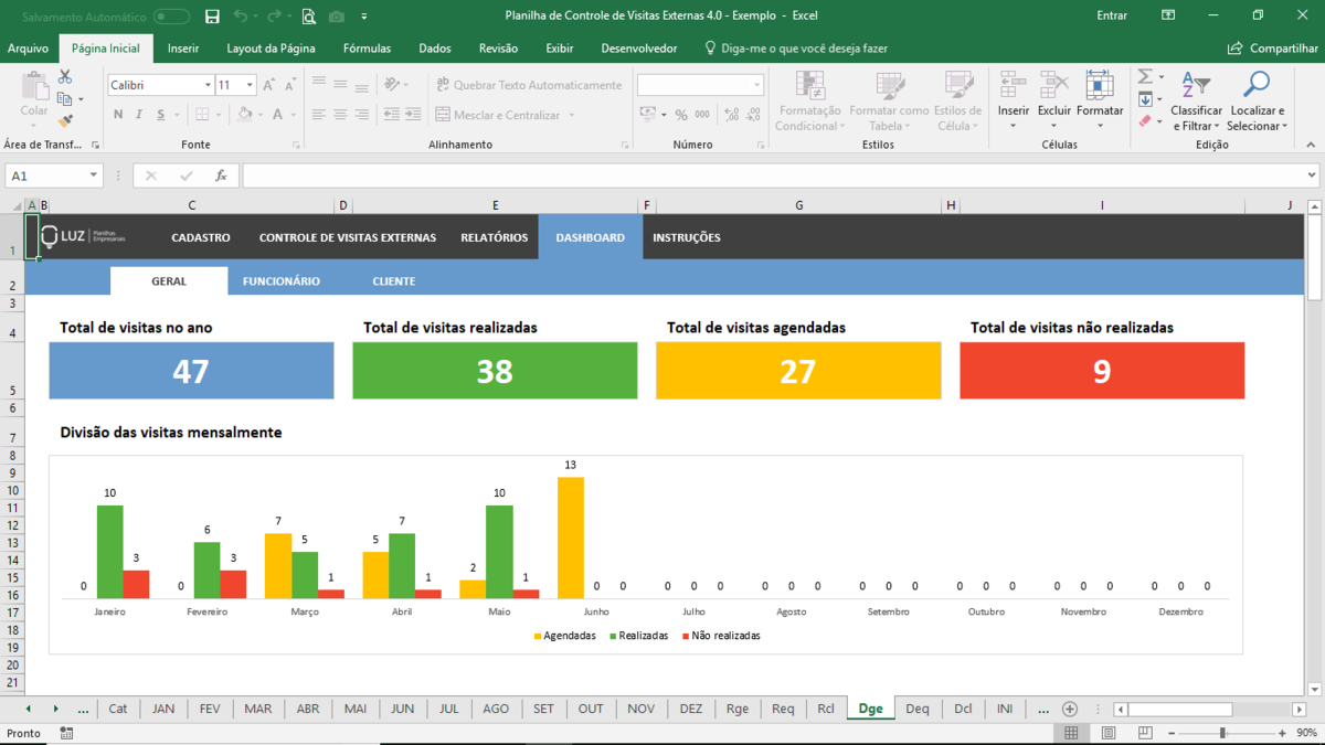 Planilha de Controle de Visitas à Clientes em Excel 4.0