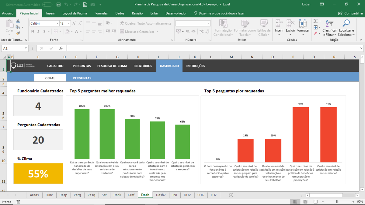 Planilha de Pesquisa de Clima Organizacional em Excel 4.0