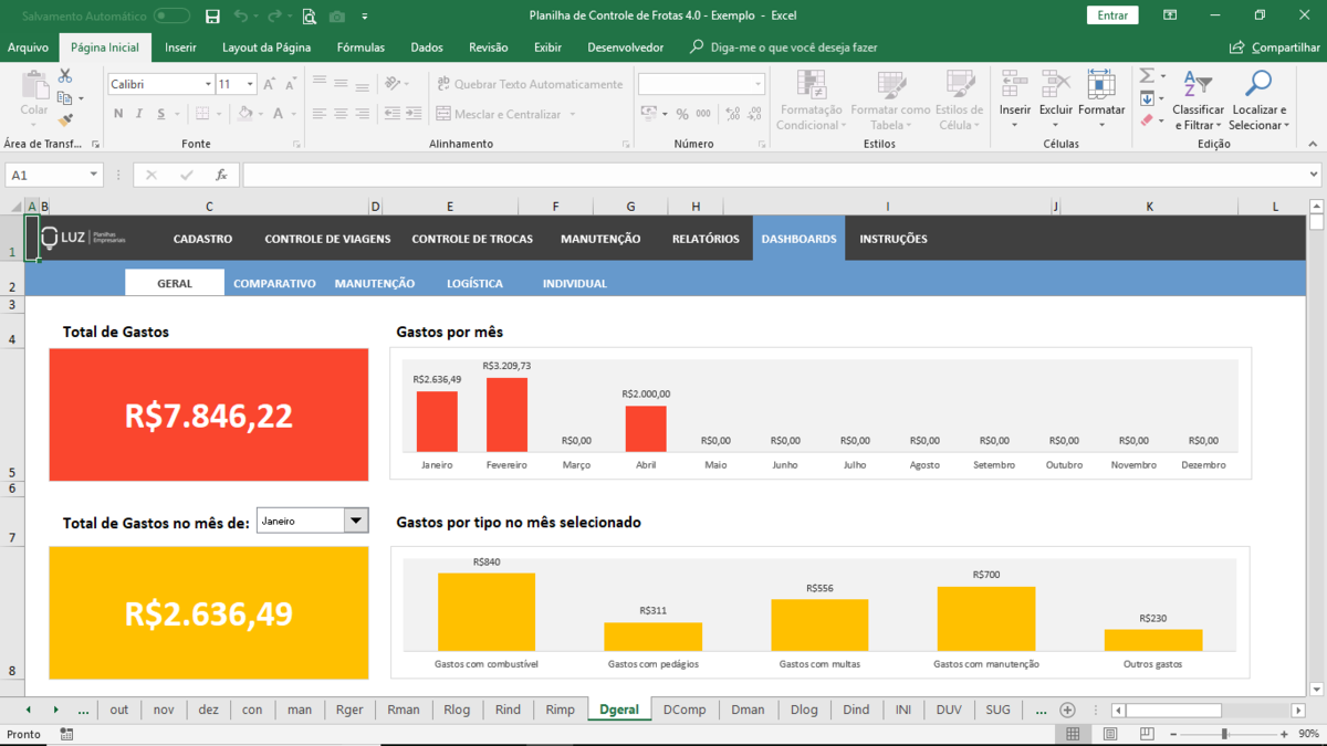 Planilha de Controle de Frota em Excel 4.0