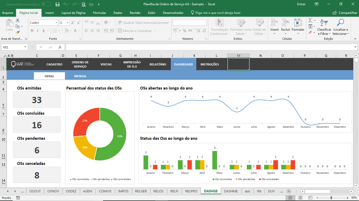 Planilha de Ordem de Serviço em Excel 4.0