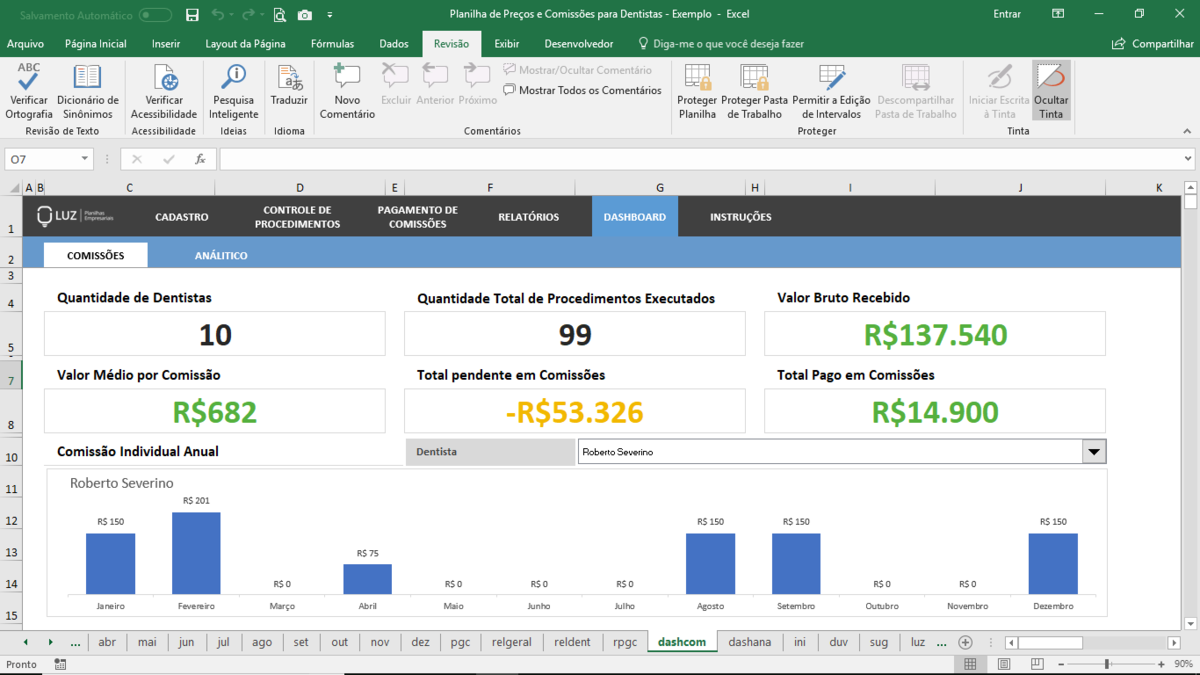 Planilha para Consultório Odontológico em Excel 4.0