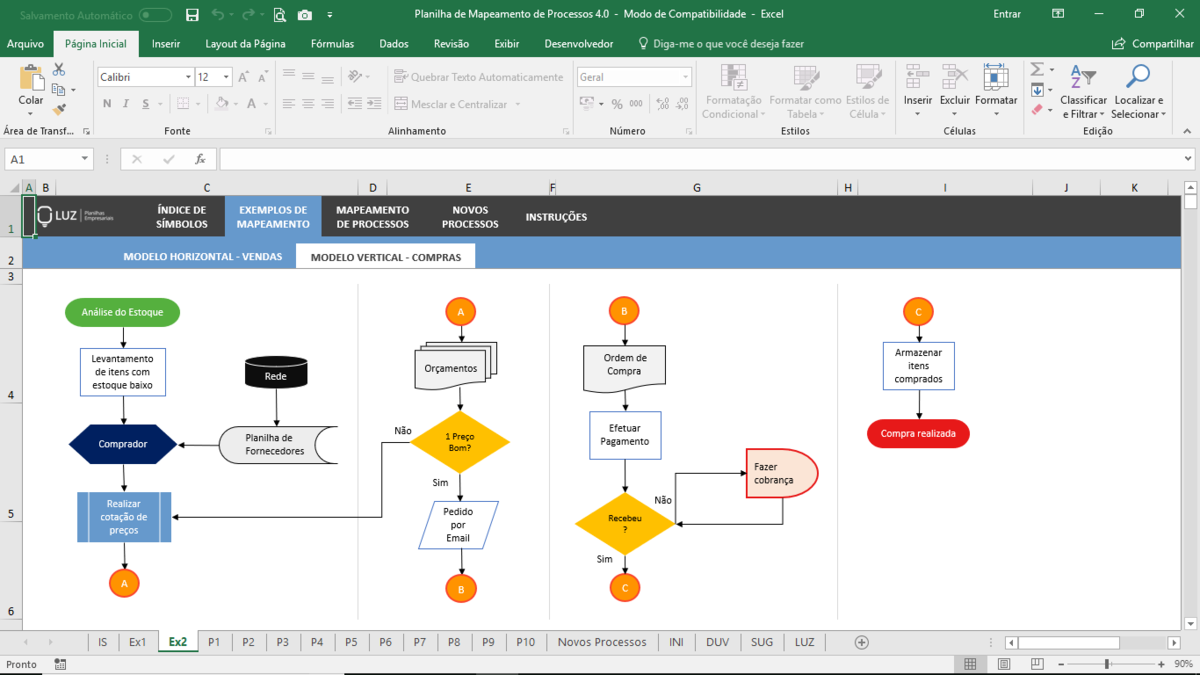 Planilha de Mapeamento de Processos em Excel 4.0