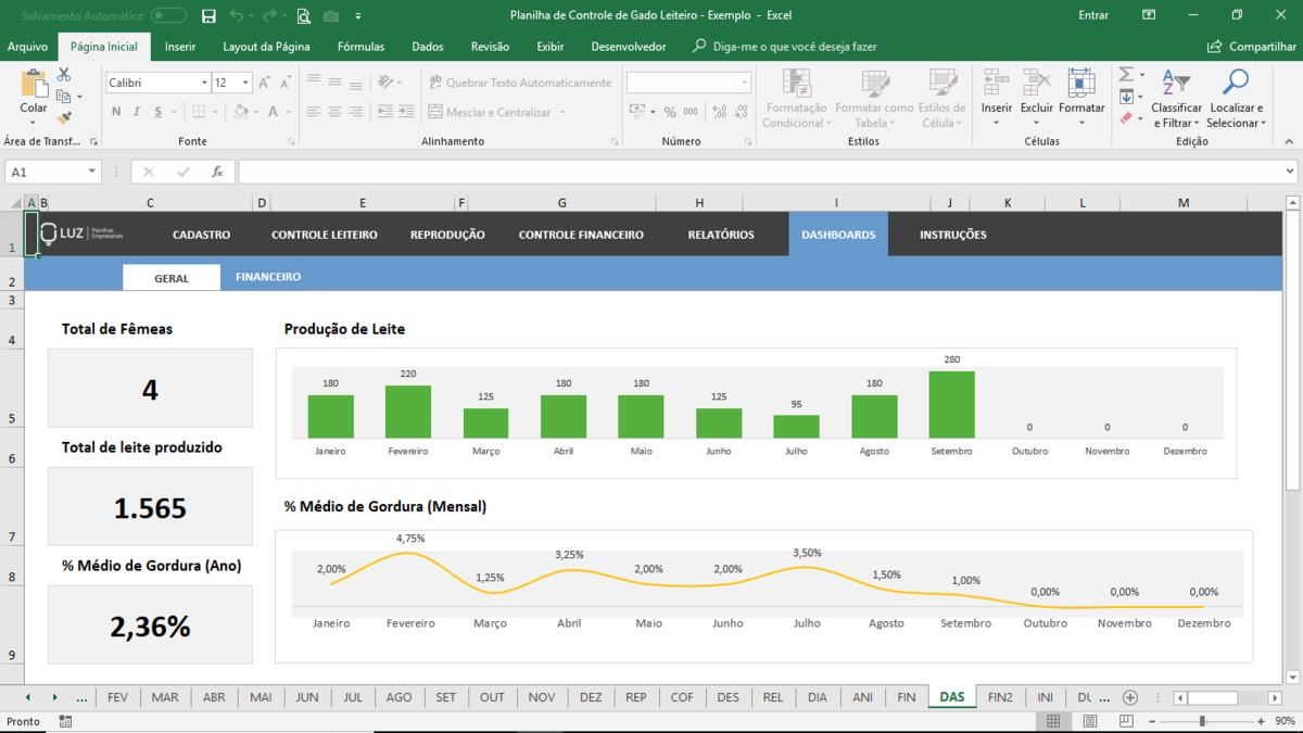 Planilha de Controle de Gado Leiteiro em Excel 4.0