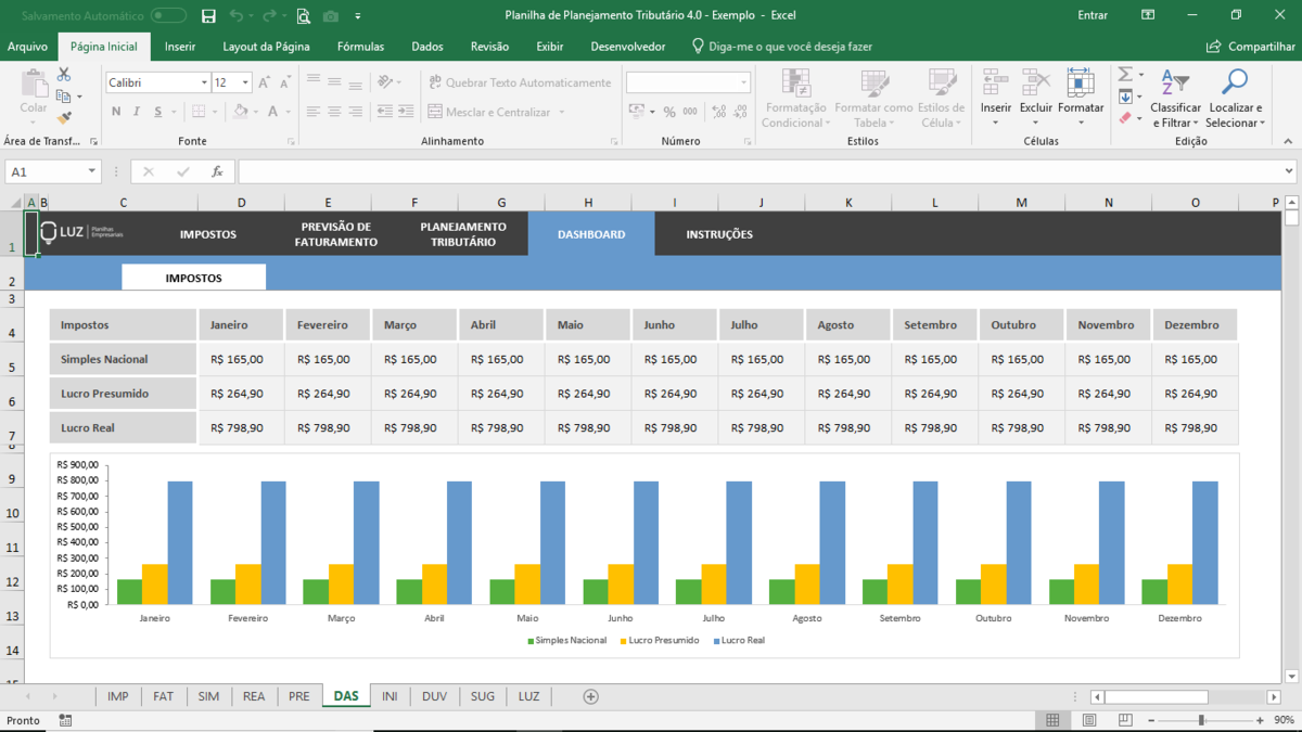 Planilha de Planejamento Tributário em Excel 4.0